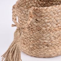 Korbset aus Jute und Baumwolle 3-teilig mit Henkeln und Quaste natur weiß 24x26cm