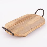 Clayre & Eef Deko Tablett rustikal Holz mit Metall Griffen oval verschiedene Größen