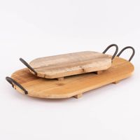 Clayre & Eef Deko Tablett rustikal Holz mit Metall Griffen oval verschiedene Größen