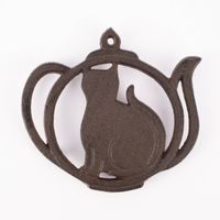 Clayre & Eef Untersetzer Teekanne Katze Metall braun 16x15x1.5cm