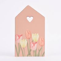 Deko Figur Haus mit Tulpenmotiv aus Holz in grün oder rosa in verschiedenen Größen