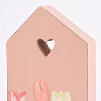 Deko Figur Haus mit Tulpenmotiv aus Holz in grün oder rosa in verschiedenen Größen