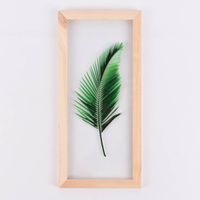 Bild mit grünem Blatt aus Glas im Holzrahmen natur grün verschiedene Motive 15x32x1cm