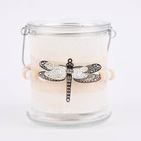 Windlicht mit Holzperlenkette und Insektenanhänger Glas Leinenstoff natur weiß 10x10cm verschiedene Varianten