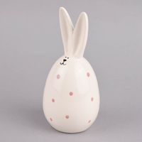 Deko Hase in Eierform mit Punkten oder Streifen aus Keramik in weiß rosa oder weiß schwarz 8x17cm
