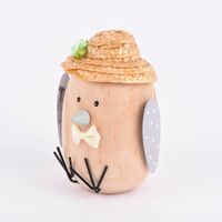 Deko Figur Vogel mit Strohhut Holz Metall natur grau weiß 7x11cm