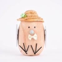 Deko Figur Vogel mit Strohhut Holz Metall natur grau weiß 7x11cm