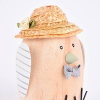 Deko Figur Vogel mit Strohhut Holz Metall natur grau weiß 7x11cm