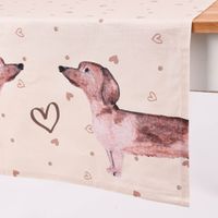Clayre & Eef Tischläufer Dackel Herzen Punkte beige braun altrosa 50x