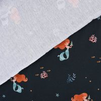 Baumwolljerseystoff Digitaldr. Meerjungfrau MERMAID blau orange 1.40m