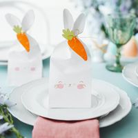 Papiertüte Geschenkbeutel Hase inkl. Geschenkanhänger 6er Set weiß rosa goldfarbig 23x9x7.5cm