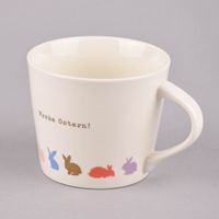 Grafik Werkstatt Goldtasse Frohe Ostern Hasen weiß bunt goldfarbig 420ml