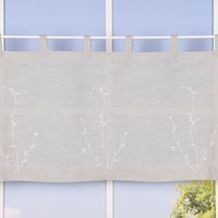 Bio Schlaufenbistro Scheibengardine aus Bio Baumwolle Blätterstickerei Leinenstruktur halbtransparent hellgrau 150x50cm