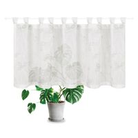 Bio Schlaufenbistro Scheibengardine aus Bio Baumwolle Blätterstickerei Leinenstruktur transparent wollweiß grün 150x50cm