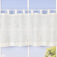 Bio Schlaufenbistro Scheibengardine aus Bio Baumwolle Blätterstickerei Leinenstruktur transparent wollweiß grün 150x50cm