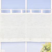 Bio Schlaufenbistro Scheibengardine aus Bio Baumwolle Blätterstickerei Leinenstruktur transparent wollweiß grün 150x50cm