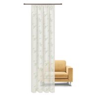 Transparenter Vorhangschal aus Bio Baumwolle mit Blätterstickerei und natürlicher Leinenstruktur weiß grün 140x245cm