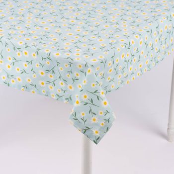 SCHÖNER LEBEN. Tischdecke Gänseblümchen hellblau oder natur weiß