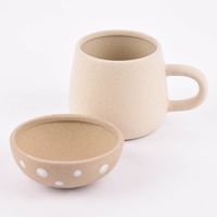Sass & Belle Tasse mit Deckel Pilz Steinzeug beige natur weiß 320ml