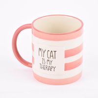 Sass & Belle Tasse Streifen My cat is my therapy rot weiß 300ml