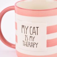 Sass & Belle Tasse Streifen My cat is my therapy rot weiß 300ml