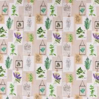 LeQuilt Patchworkstoff Baumwollstoff Popeline Kräuter Pflanzen Bilderwand beige grün lila 115cm Breite