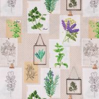 LeQuilt Patchworkstoff Baumwollstoff Popeline Kräuter Pflanzen Bilderwand beige grün lila 115cm Breite