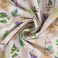 LeQuilt Patchworkstoff Baumwollstoff Popeline Kräuter Pflanzen Bilderwand beige grün lila 115cm Breite