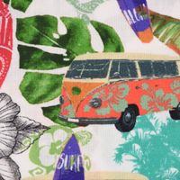 LeQuilt Patchworkstoff Baumwollstoff Popeline Waikiki Blumen Blätter Bus Surfbrett weiß bunt 115cm Breite