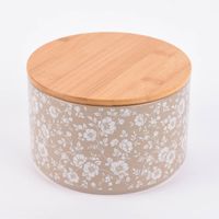 3er Set Vorratsdose Blumenranken aus Keramik mit Bambusdeckel weißer oder beigefarbener Hintergrund 16x11cm