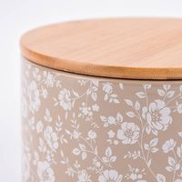 3er Set Vorratsdose Blumenranken aus Keramik mit Bambusdeckel weißer oder beigefarbener Hintergrund 16x11cm