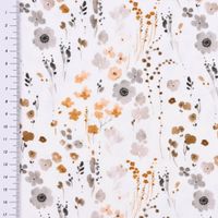 Baumwolljerseystoff Digitaldr. Aquarell Blümchen weiß ockergelb grau