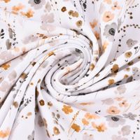 Baumwolljerseystoff Digitaldr. Aquarell Blümchen weiß ockergelb grau