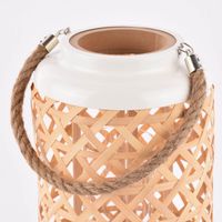 Großes Windlicht aus Metall mit Bambusgeflecht weiß natur 22x39cm