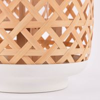 Großes Windlicht aus Metall mit Bambusgeflecht weiß natur 22x39cm