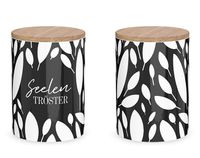 La Vida Vorratsdose Seelentröster Blätter Porzellan mit Bambusdeckel schwarz weiß natur 11x16cm