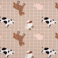 Baumwolljersey Jerseystoff Bauernhof Tiere Karos beige 1.50m Breite