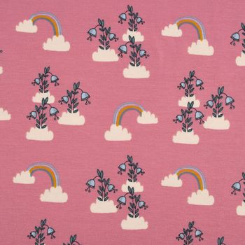 Burda Baumwolljersey Jerseystoff Blumen Wolken Regenbogen rosa 1.48m