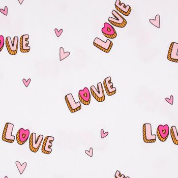 Baumwolljerseystoff NEON LOVE Schrift Herzchen weiß rosa pink 148cm