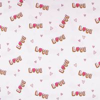 Baumwolljerseystoff NEON LOVE Schrift Herzchen weiß rosa pink 148cm