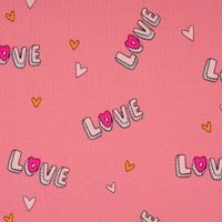 Baumwolljersey Jerseystoff NEON LOVE Schrift Herzchen rosa pink 148cm