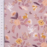 Bio Organic Baumwollstoff Popeline Blumen Tauben Hasen lila 1.50m