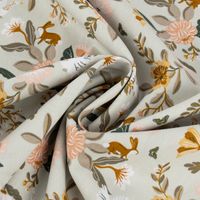 Bio Organic Baumwollstoff Popeline Blumen Tauben Hasen mintgrün 1.50m