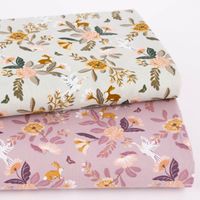 Bio Organic Baumwollstoff Popeline Blumen Tauben Hasen mintgrün 1.50m