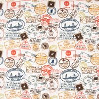 Baumwolljerseystoff Stamps Stempel Reisepass wollweiß braun orange gr