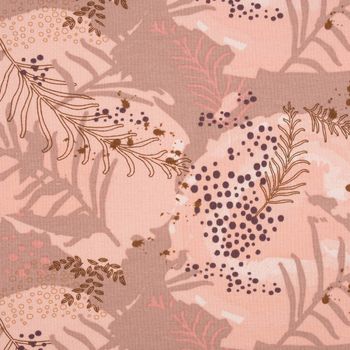 French Terry Sommersweat Meterware Leaves Blätter nude rosa 1.45m