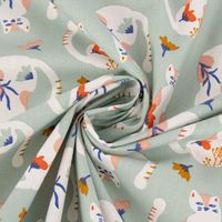Baumwollstoff Webware Tacha Katzen Blumen mint 1.47m Breite