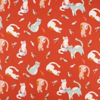 Baumwollstoff Webware Chadwick Katzen Blumen Fische rot 1.47m Breite