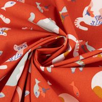 Baumwollstoff Webware Chadwick Katzen Blumen Fische rot 1.47m Breite