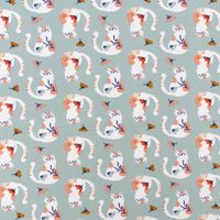 Baumwolljersey Jerseystoff Tacha Katzen Blumen mint 1.45m Breite